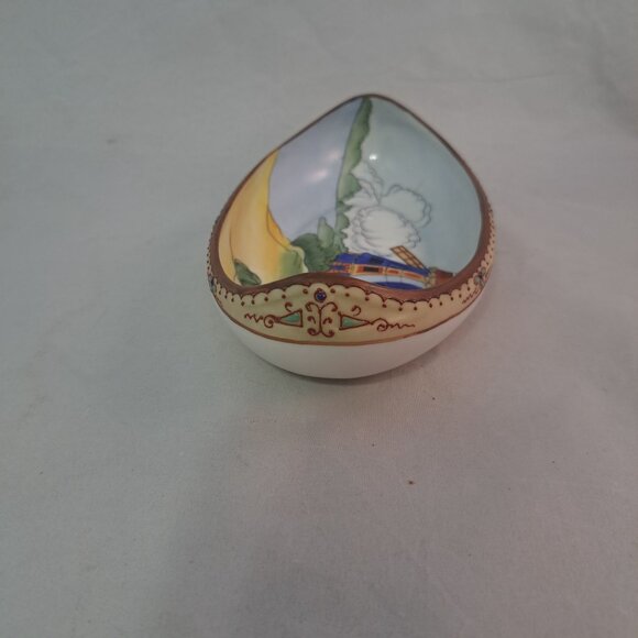 Nippon Hand Painted Porcelain Boat Shaped Dish Windmill Scene Accent - Picture 5 of 13
